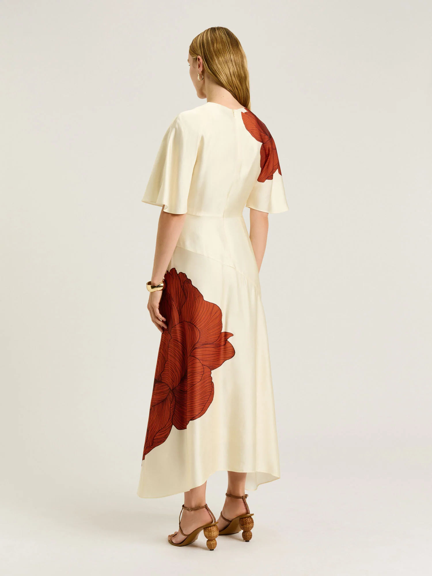 TERRACOTTA POPPY SATIN MIDI DRESS - Image 4