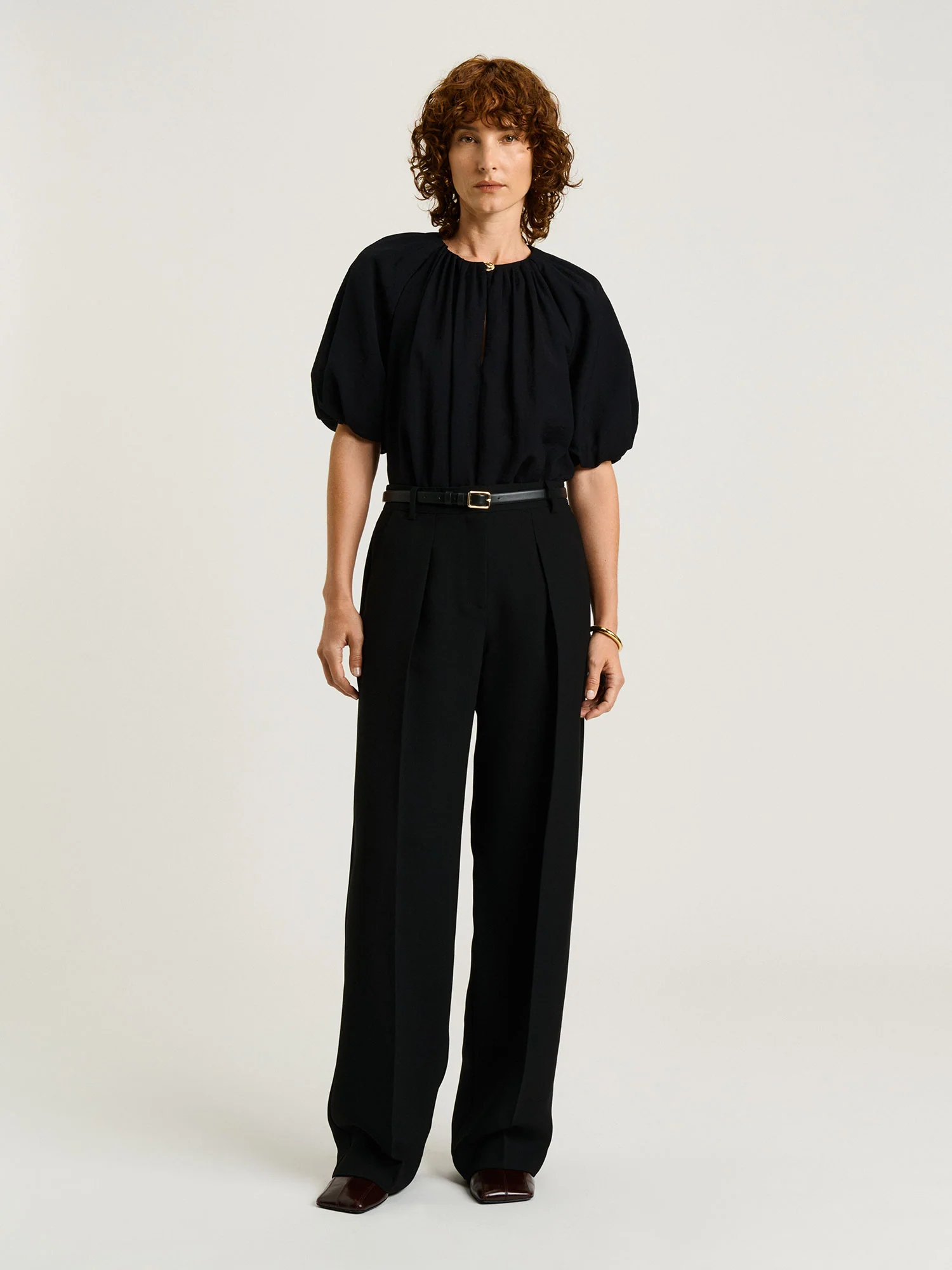 TEXTURED VISCOSE TUCK NECK TOP - Image 5