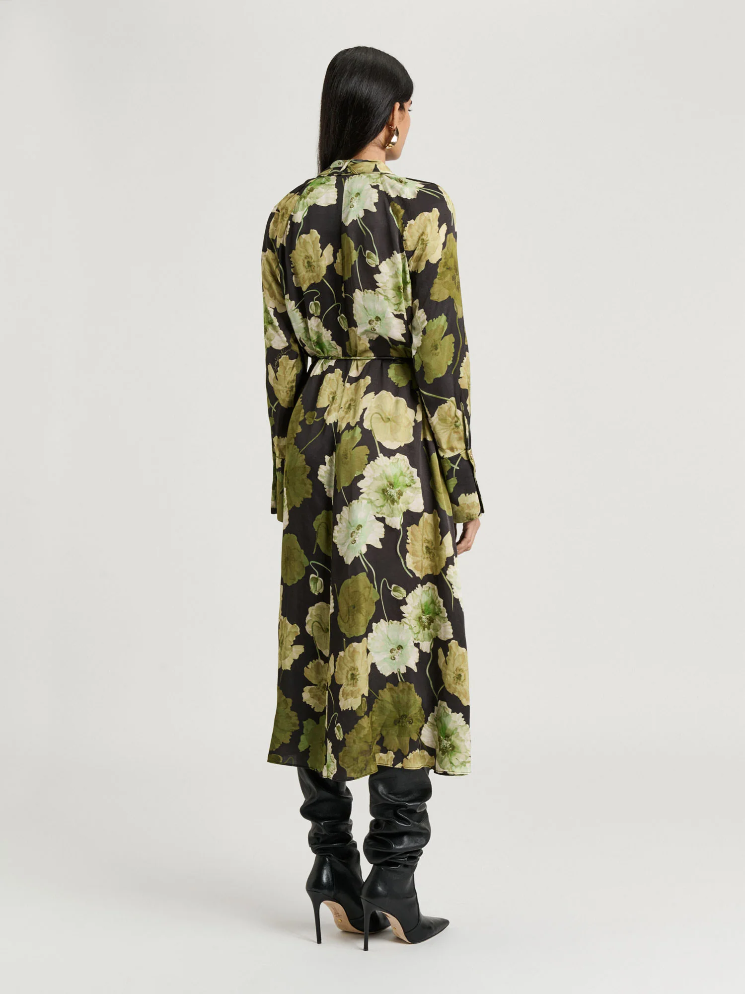 TRANSLUCENT POPPY SATIN LONG SLEEVE MIDI DRESS - Image 4