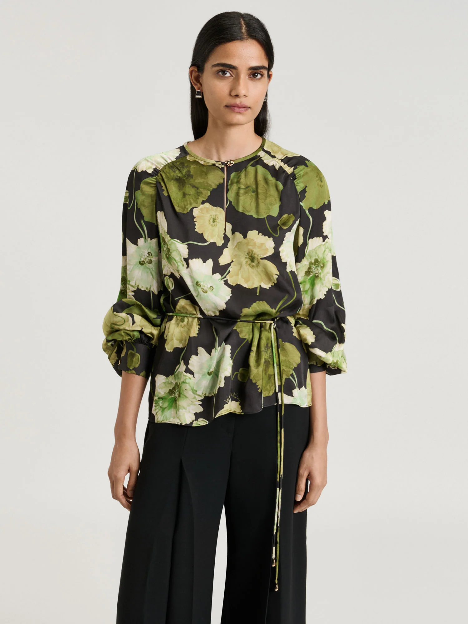 TRANSLUCENT POPPY SATIN LONG SLEEVE TOP