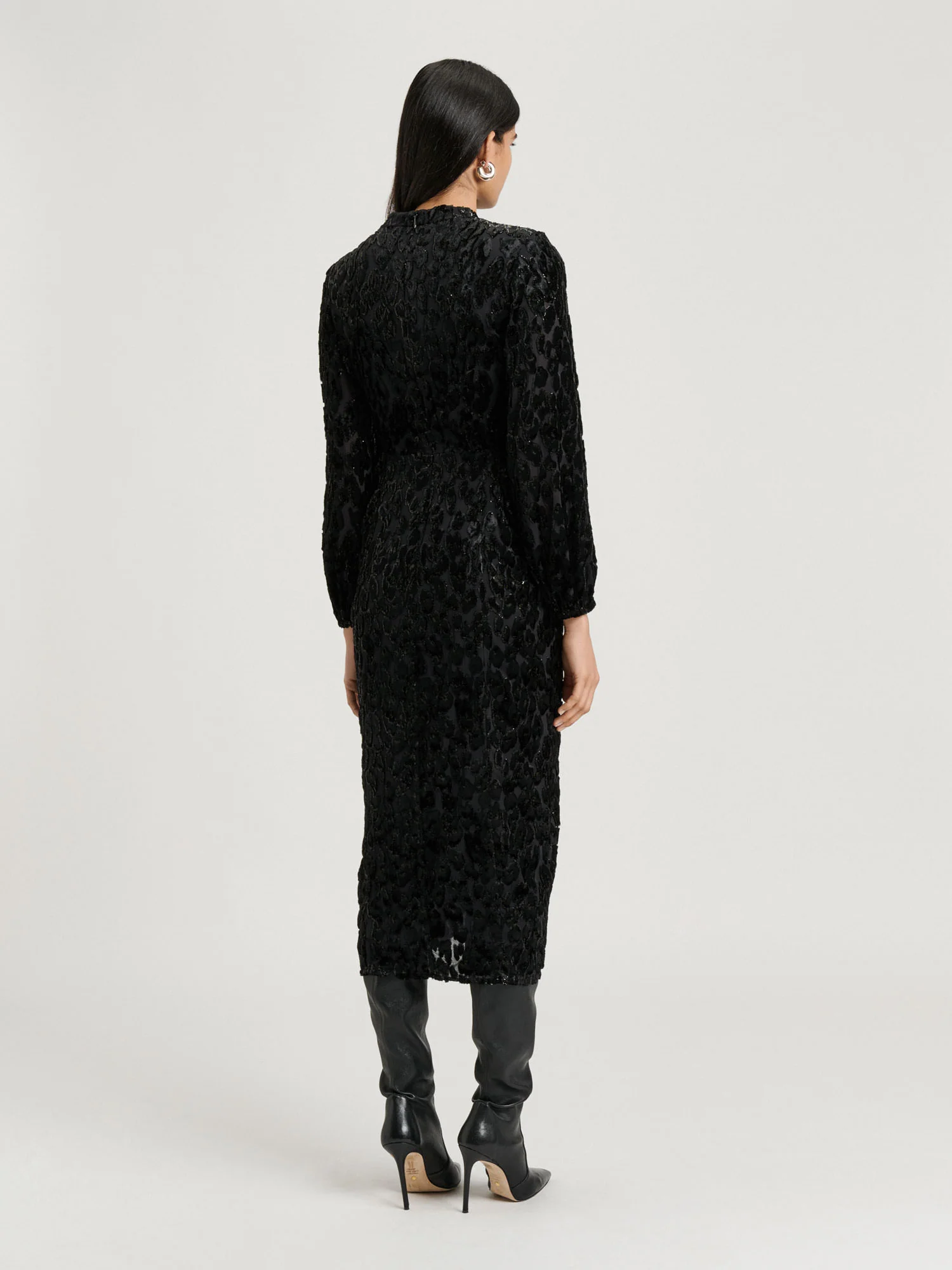 VELVET DEVORE DRAPED MIDI DRESS - Image 4