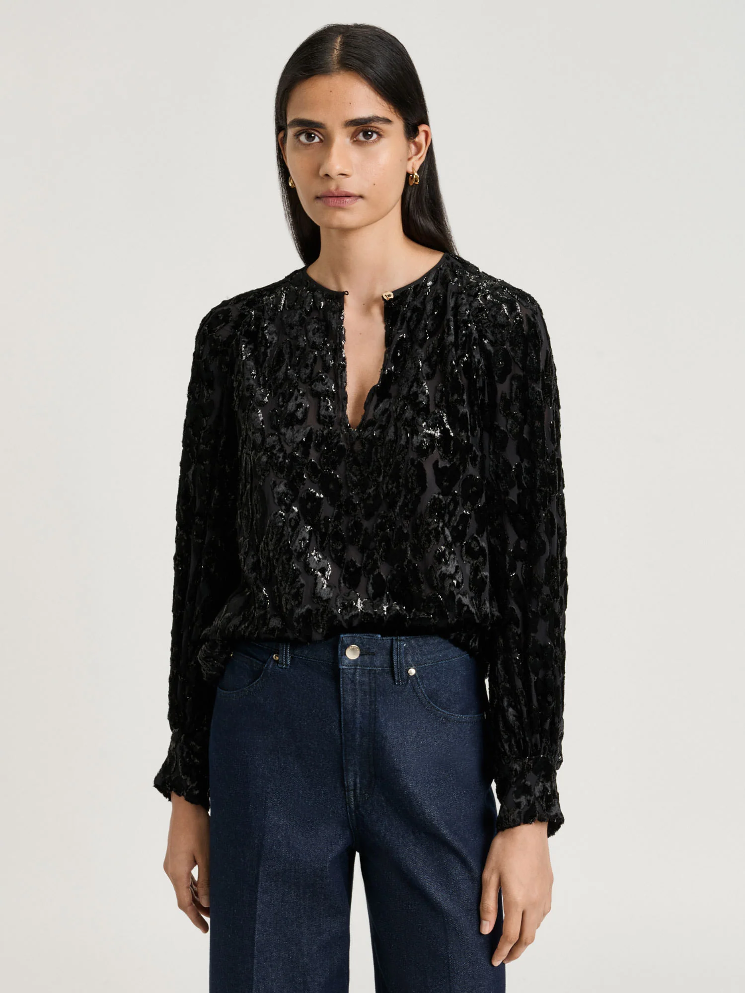 VELVET DEVORE LONG SLEEVE BLOUSE - Image 2