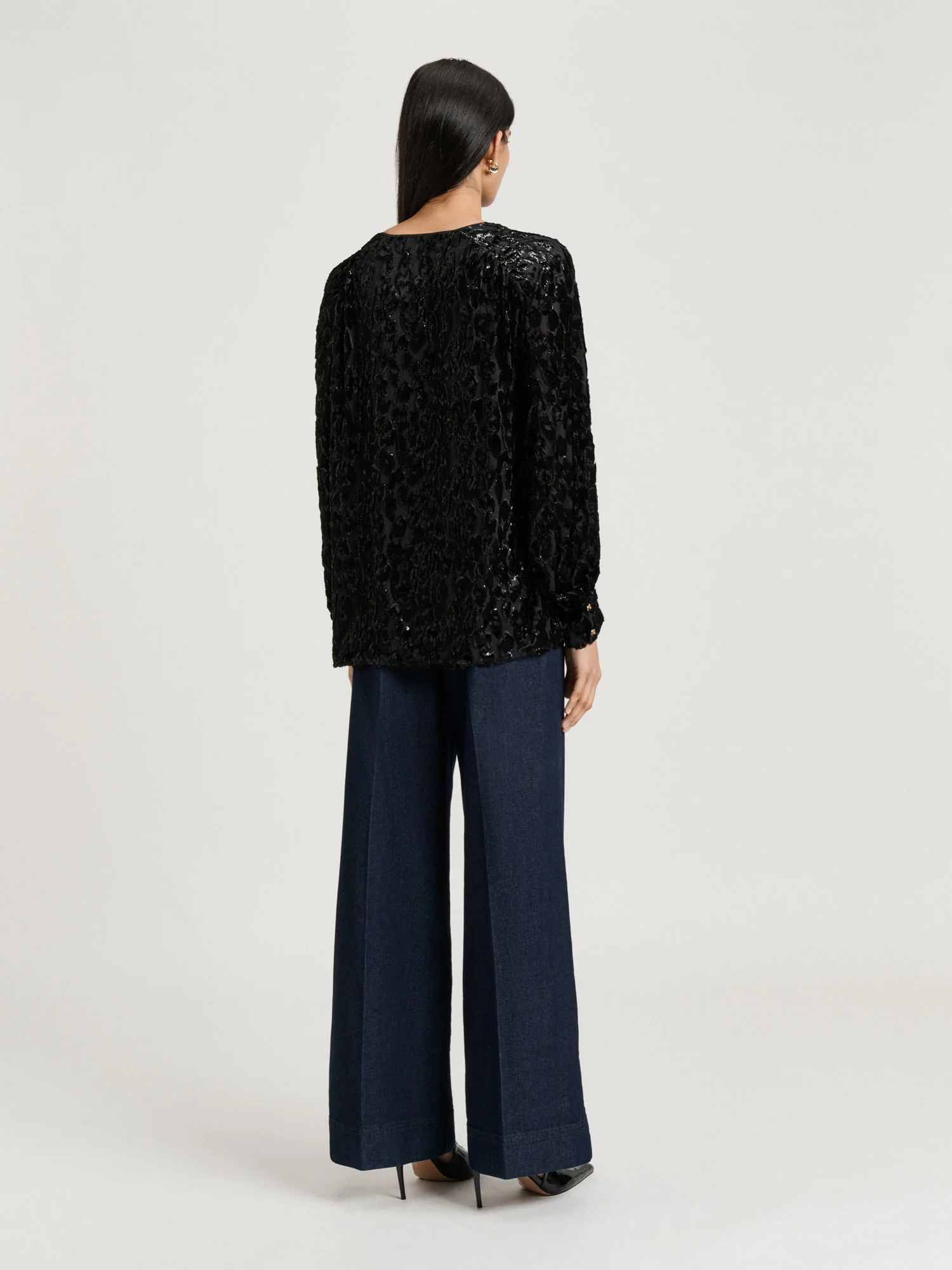 VELVET DEVORE LONG SLEEVE BLOUSE - Image 3