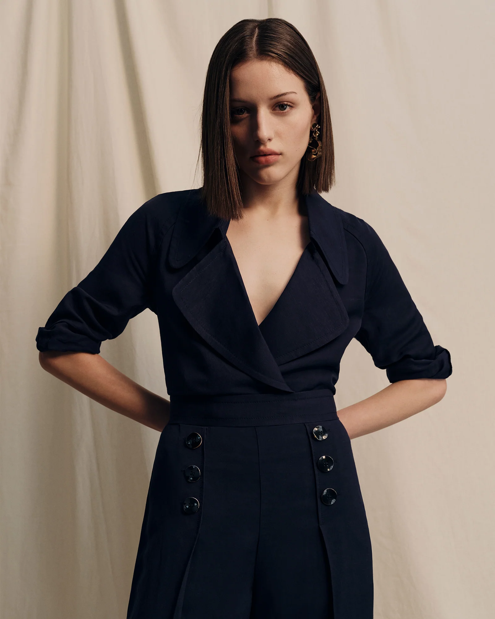 VISCOSE LINEN TWILL CROPPED TRENCH - Image 6