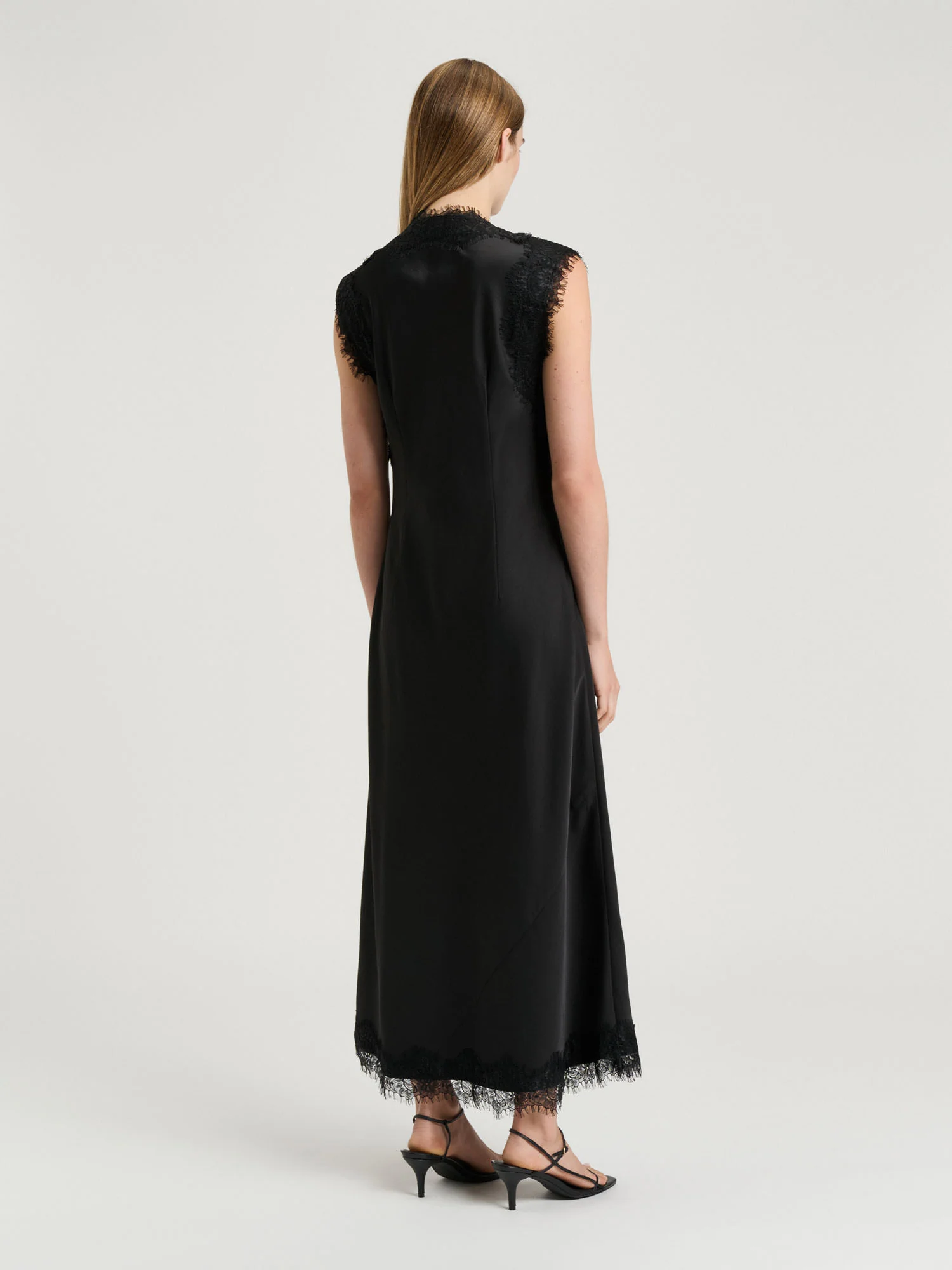 WASHED SATIN LACE TRIM MIDI DRESS - Image 4