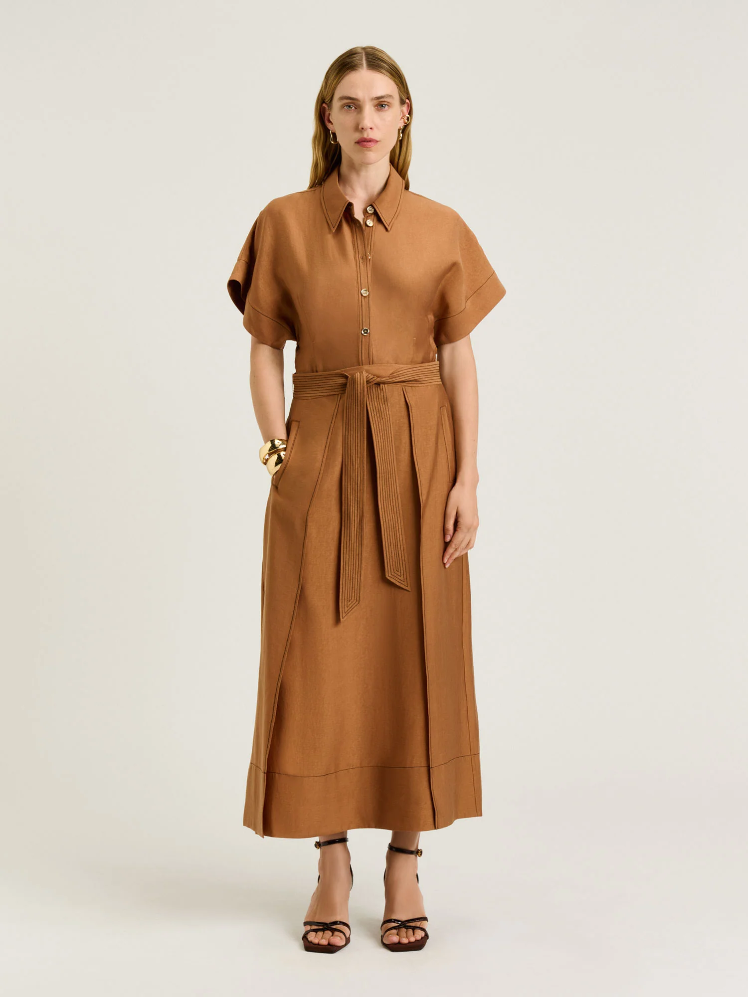 WASHER LYOCELL BELTED MIDI SKIRT - Image 5