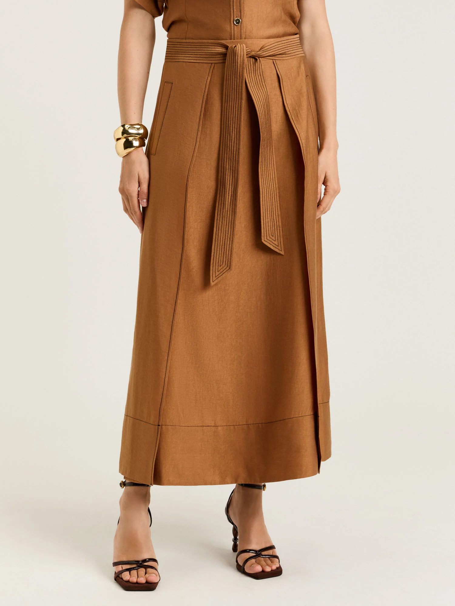WASHER LYOCELL BELTED MIDI SKIRT - Image 6
