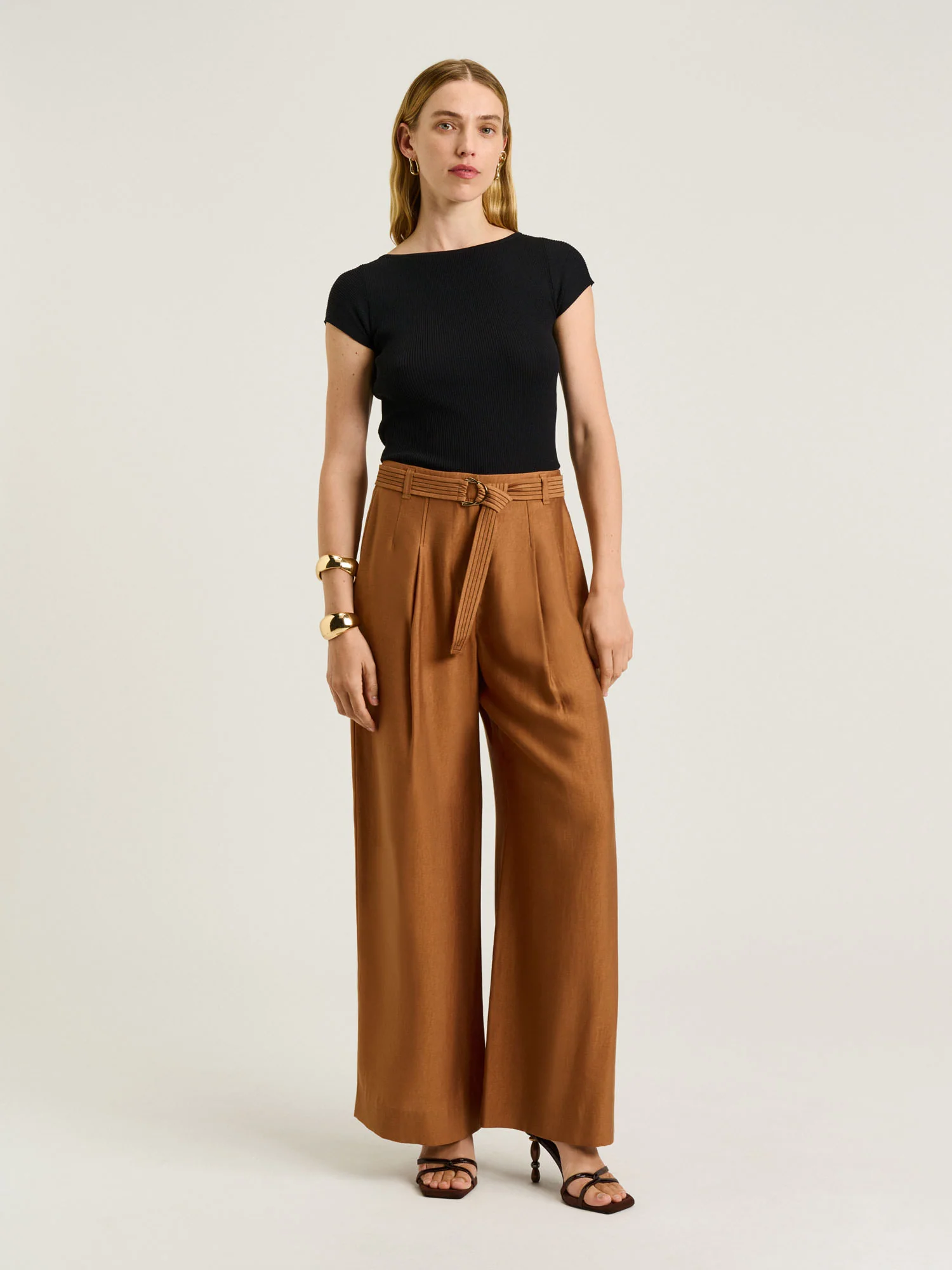 WASHER LYOCELL BELTED STRAIGHT LEG PANT