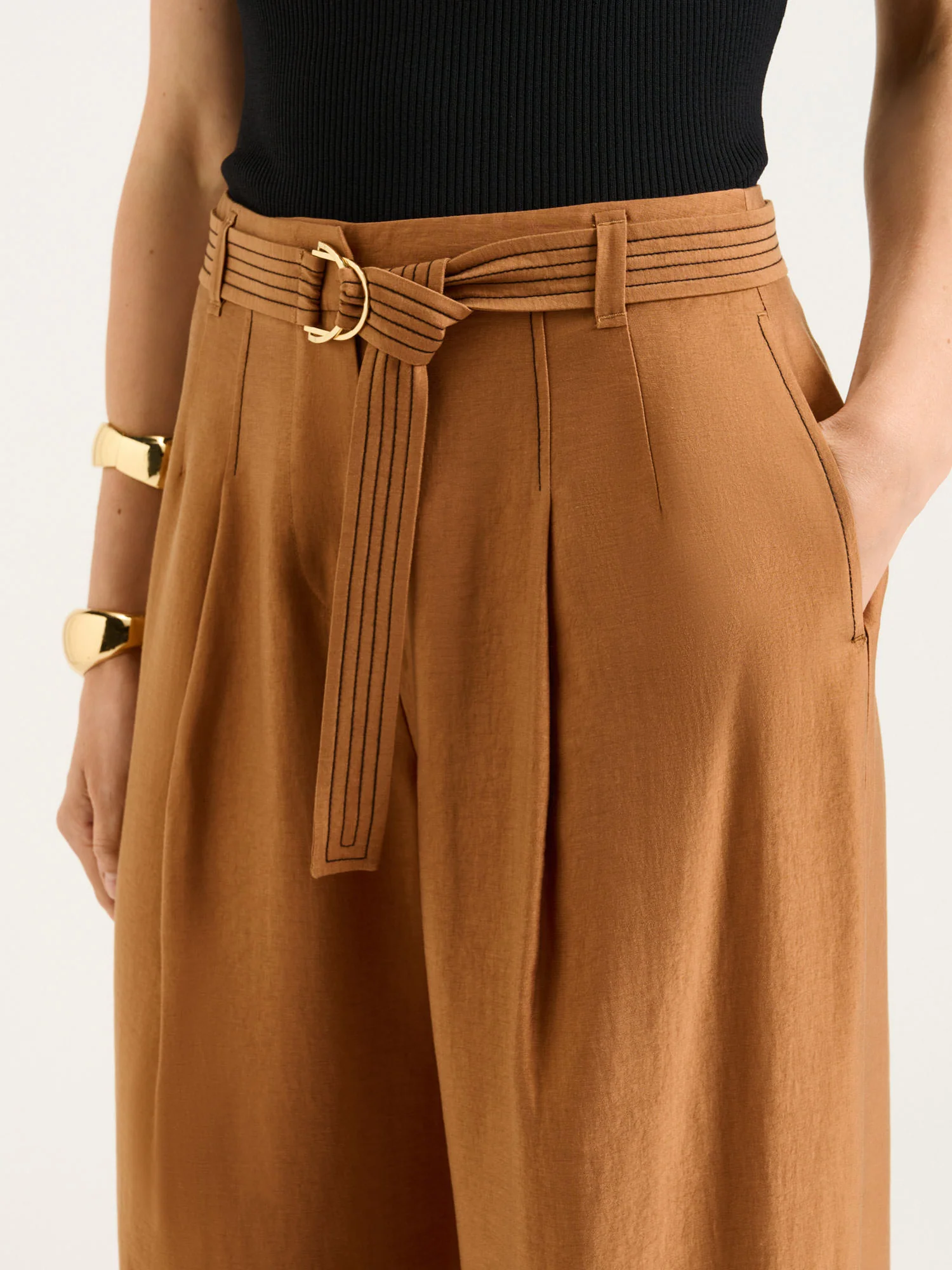 WASHER LYOCELL BELTED STRAIGHT LEG PANT - Image 3