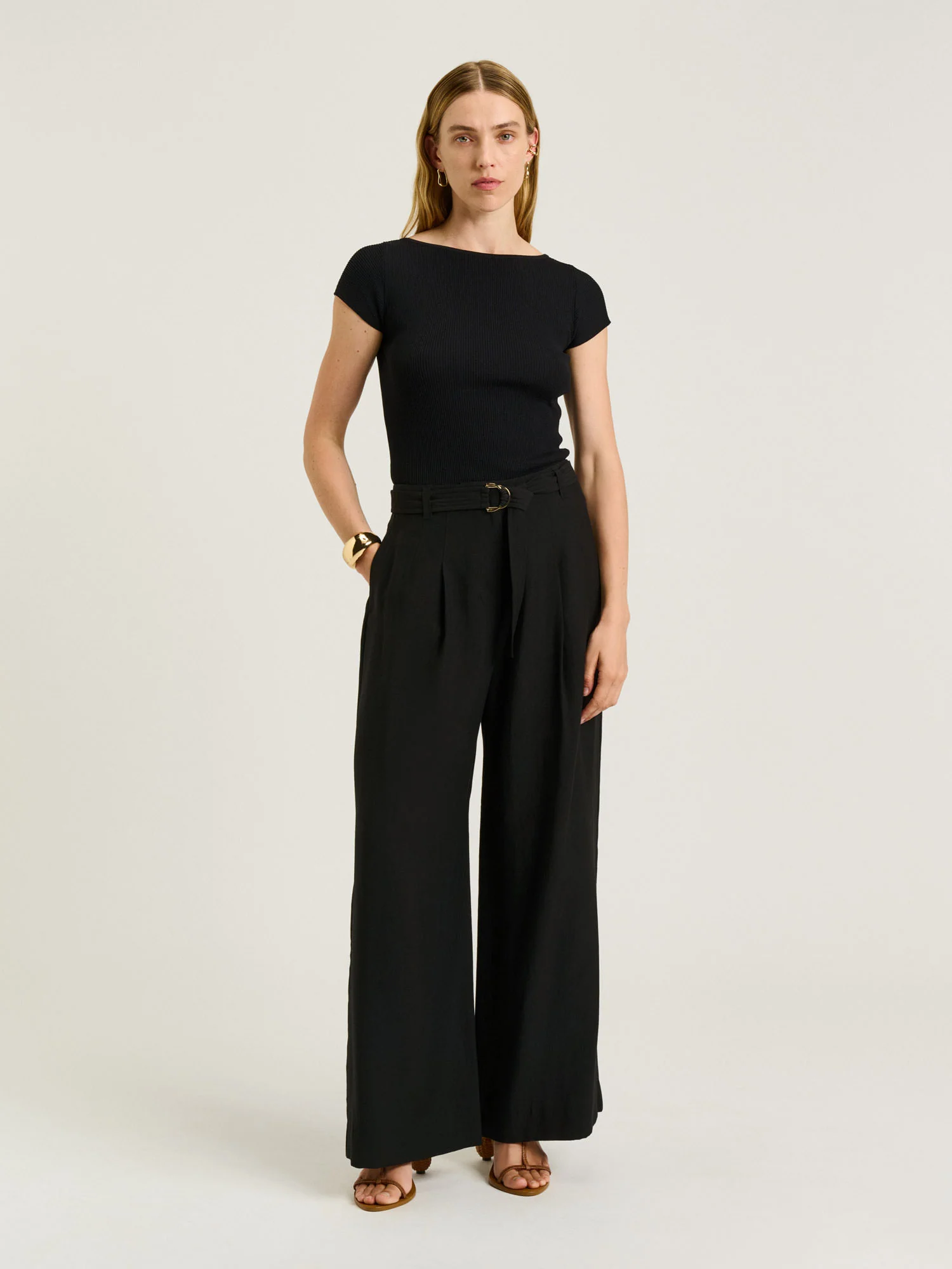 WASHER LYOCELL BELTED STRAIGHT LEG PANT - Image 5