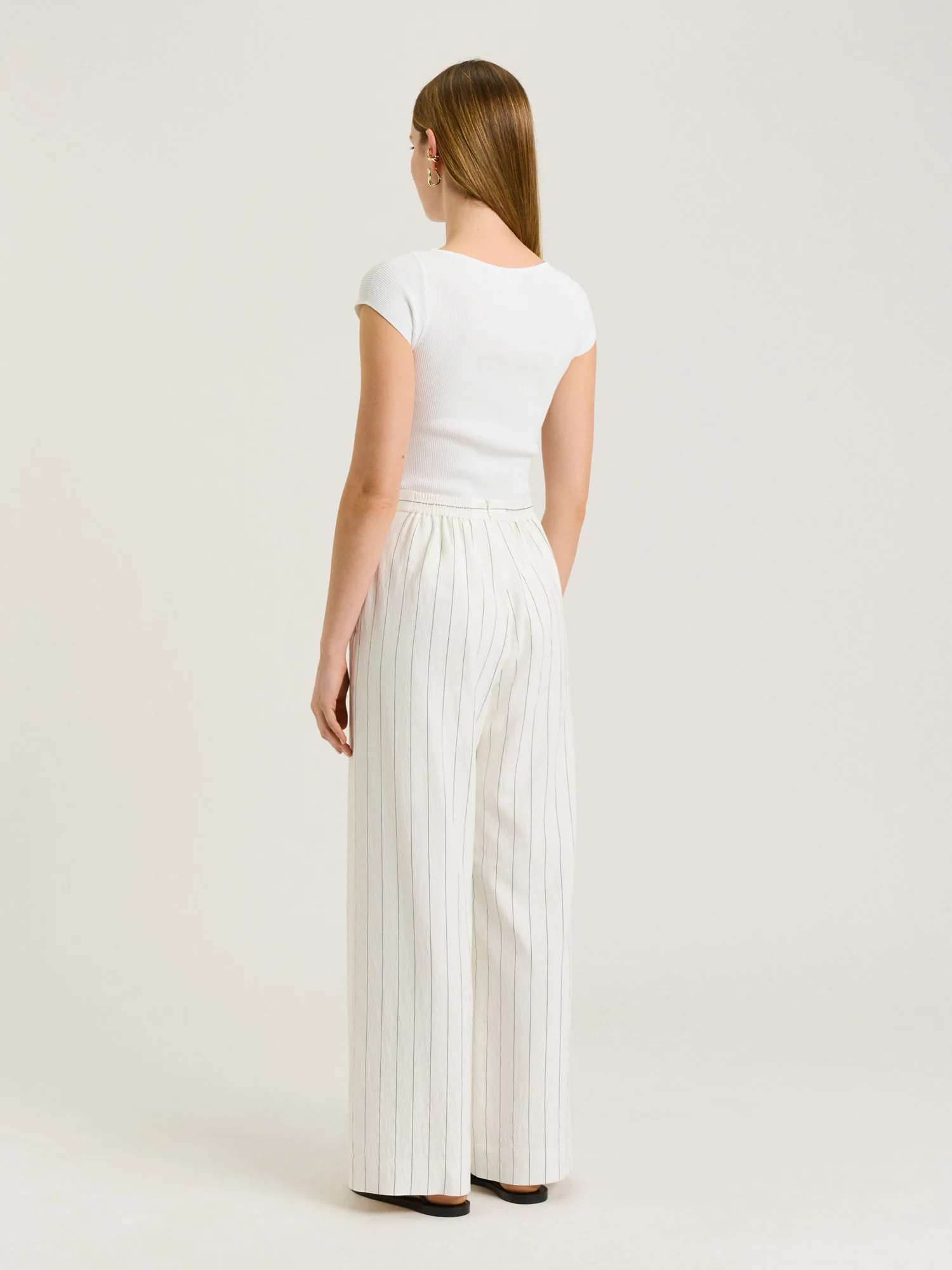 WHITE WIDE PINSTRIPE STRAIGHT LEG PANT - Image 5