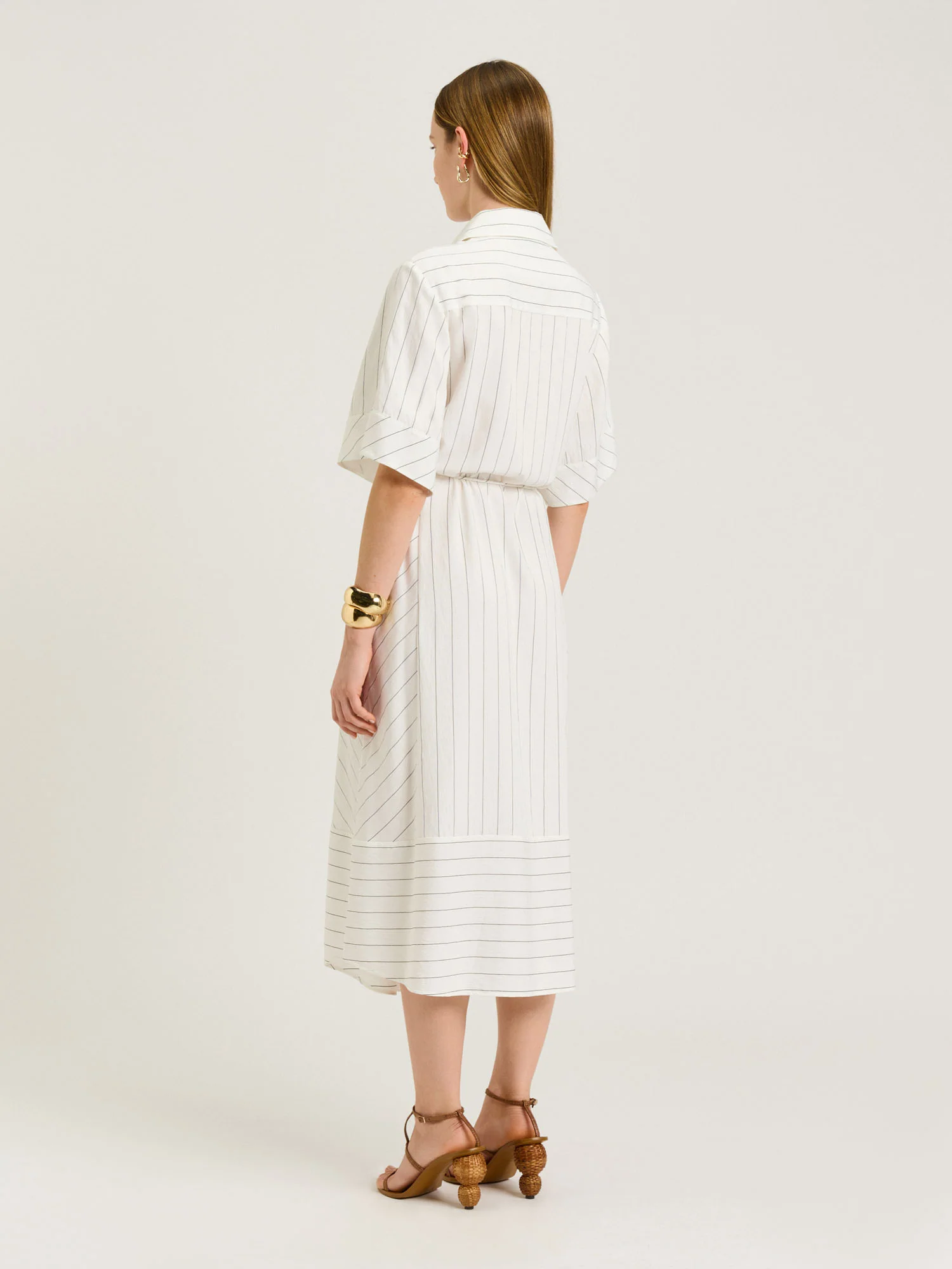 WHITE WIDE PINSTRIPE TIE WAIST SHIRTDRESS - Image 5