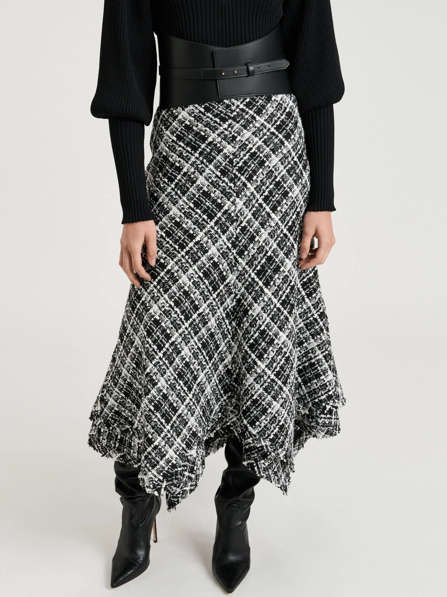 WIDE CHECK TWEED SKIRT - Image 3