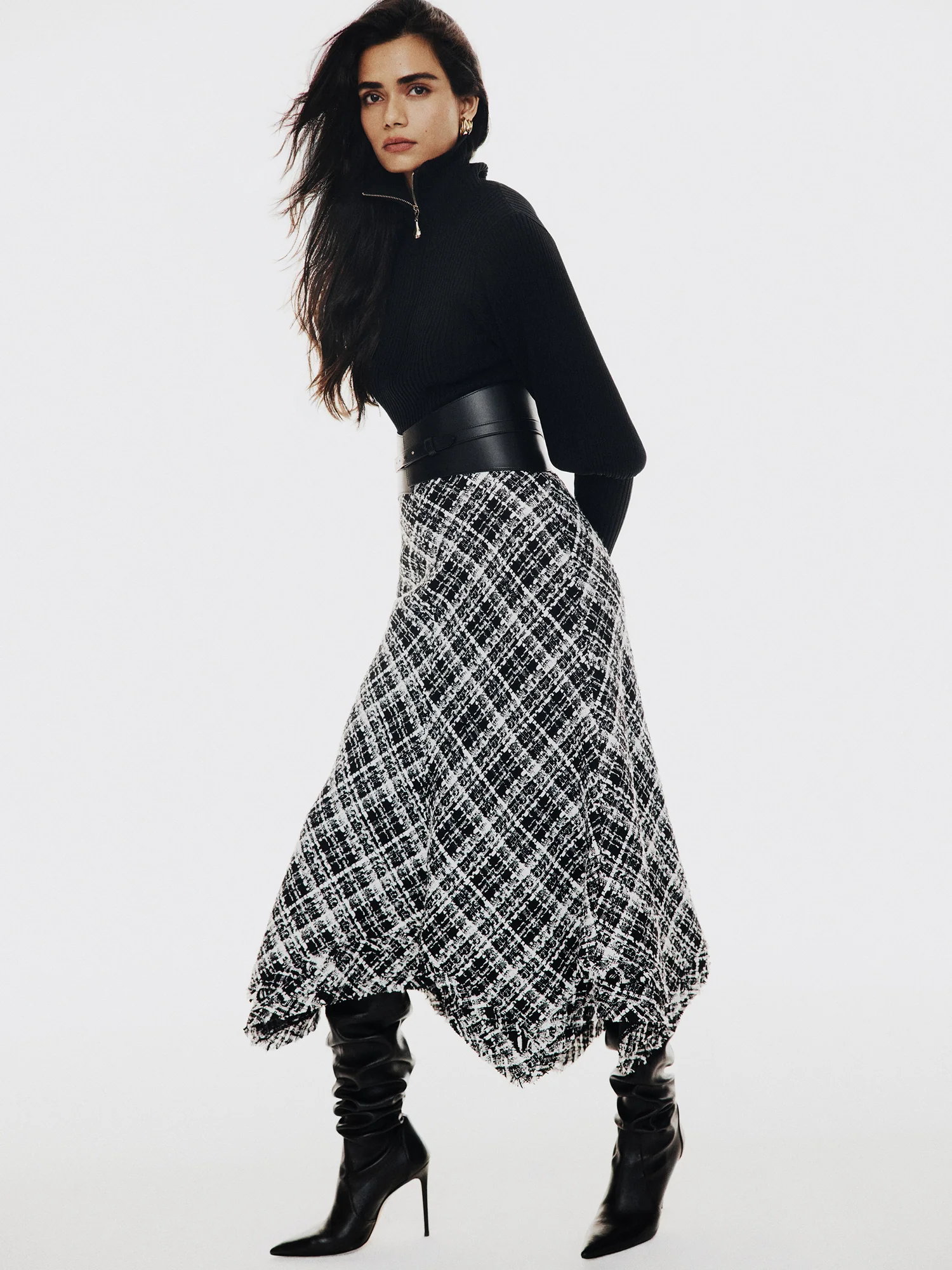 WIDE CHECK TWEED SKIRT - Image 5