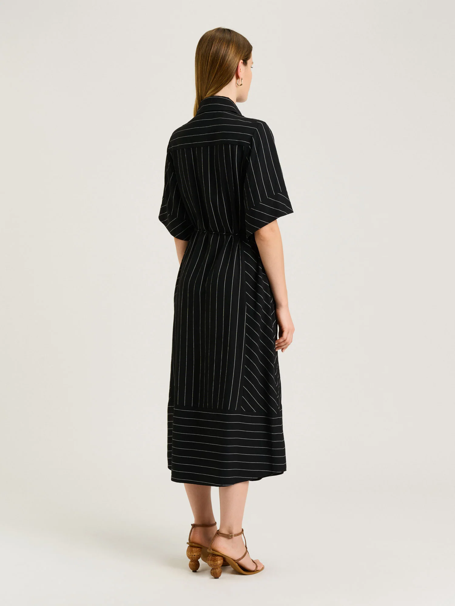 WIDE PINSTRIPE TIE WAIST SHIRTDRESS - Image 4