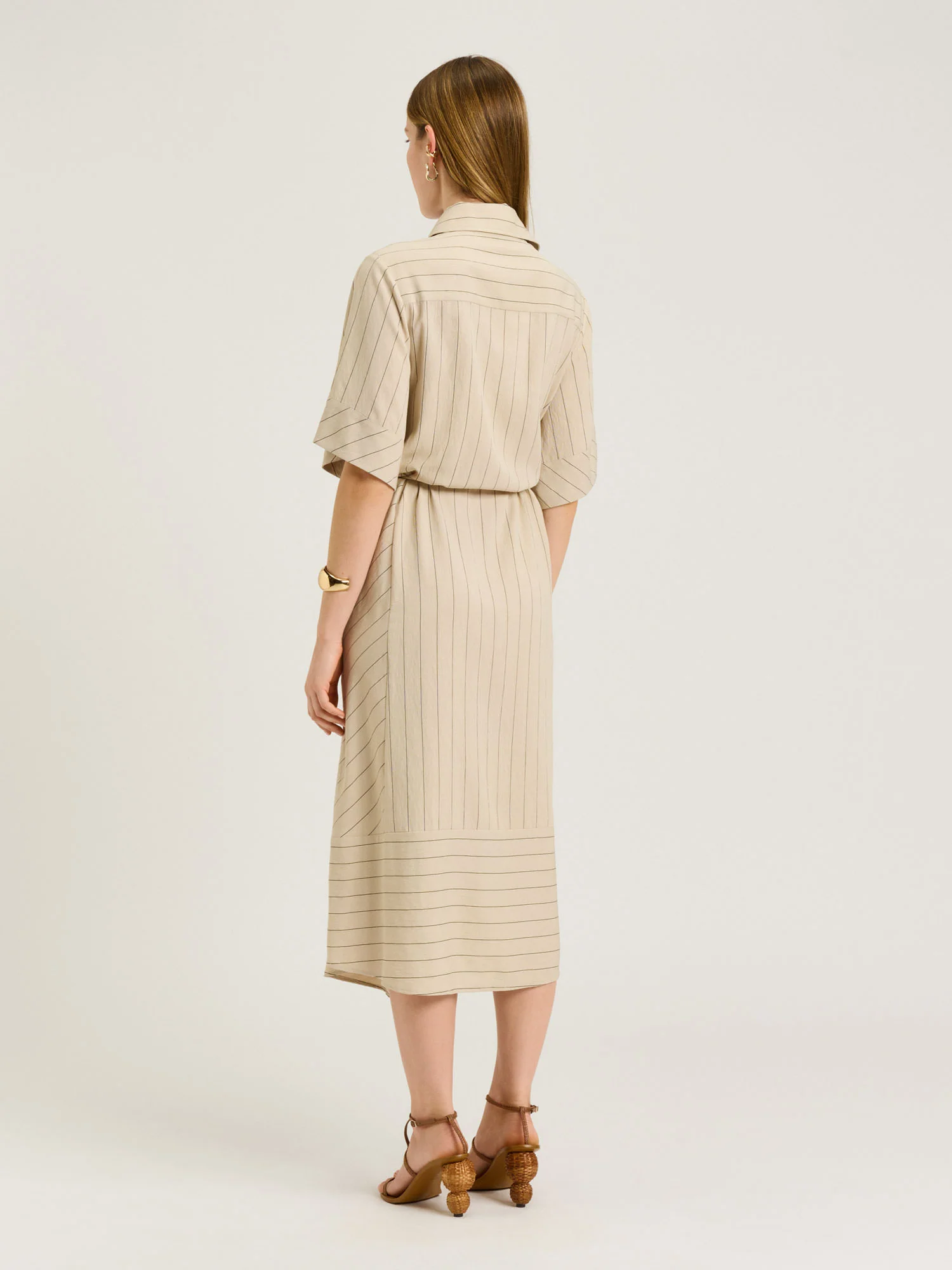 WIDE PINSTRIPE TIE WAIST SHIRTDRESS - Image 9