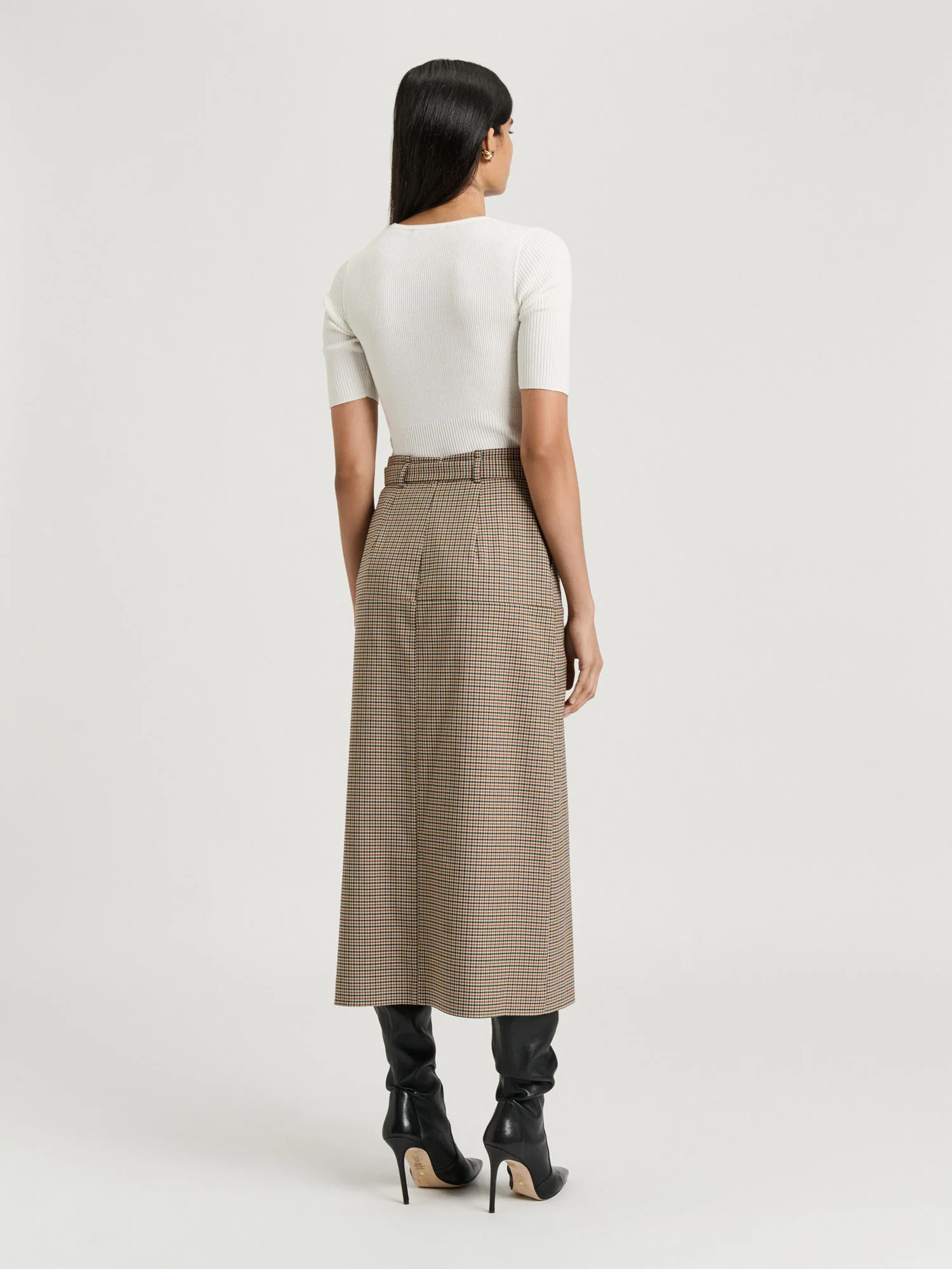 WOVEN CHECK MIDI SKIRT - Image 4