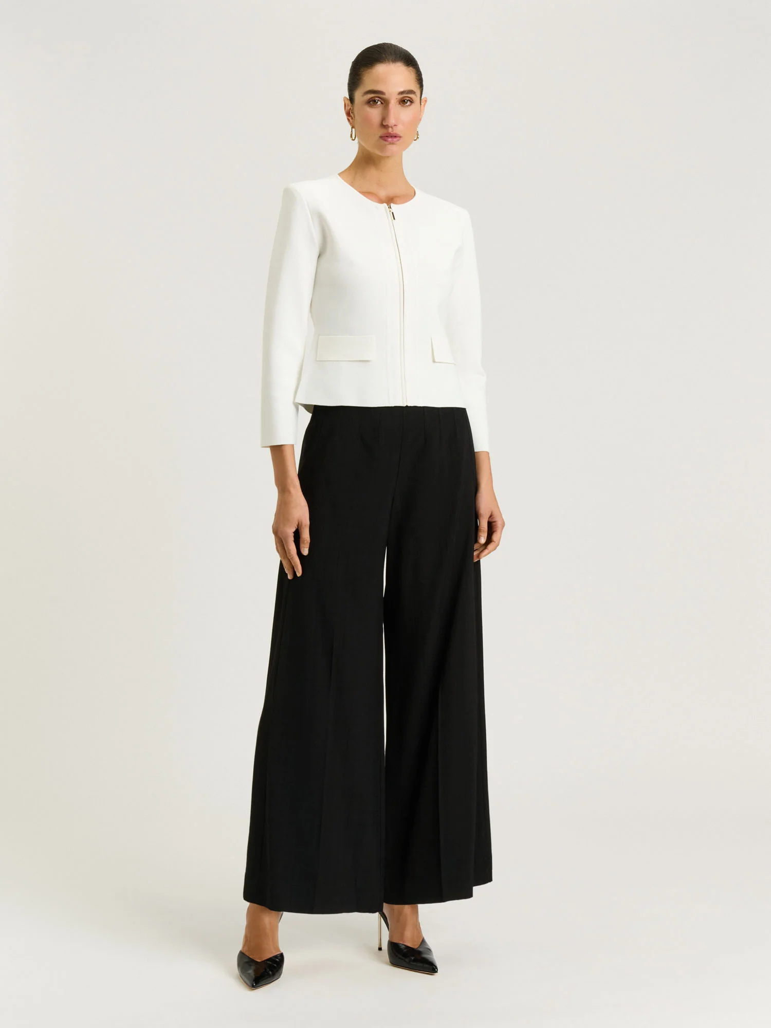 ZIP FRONT MILANO CREPE KNIT JACKET