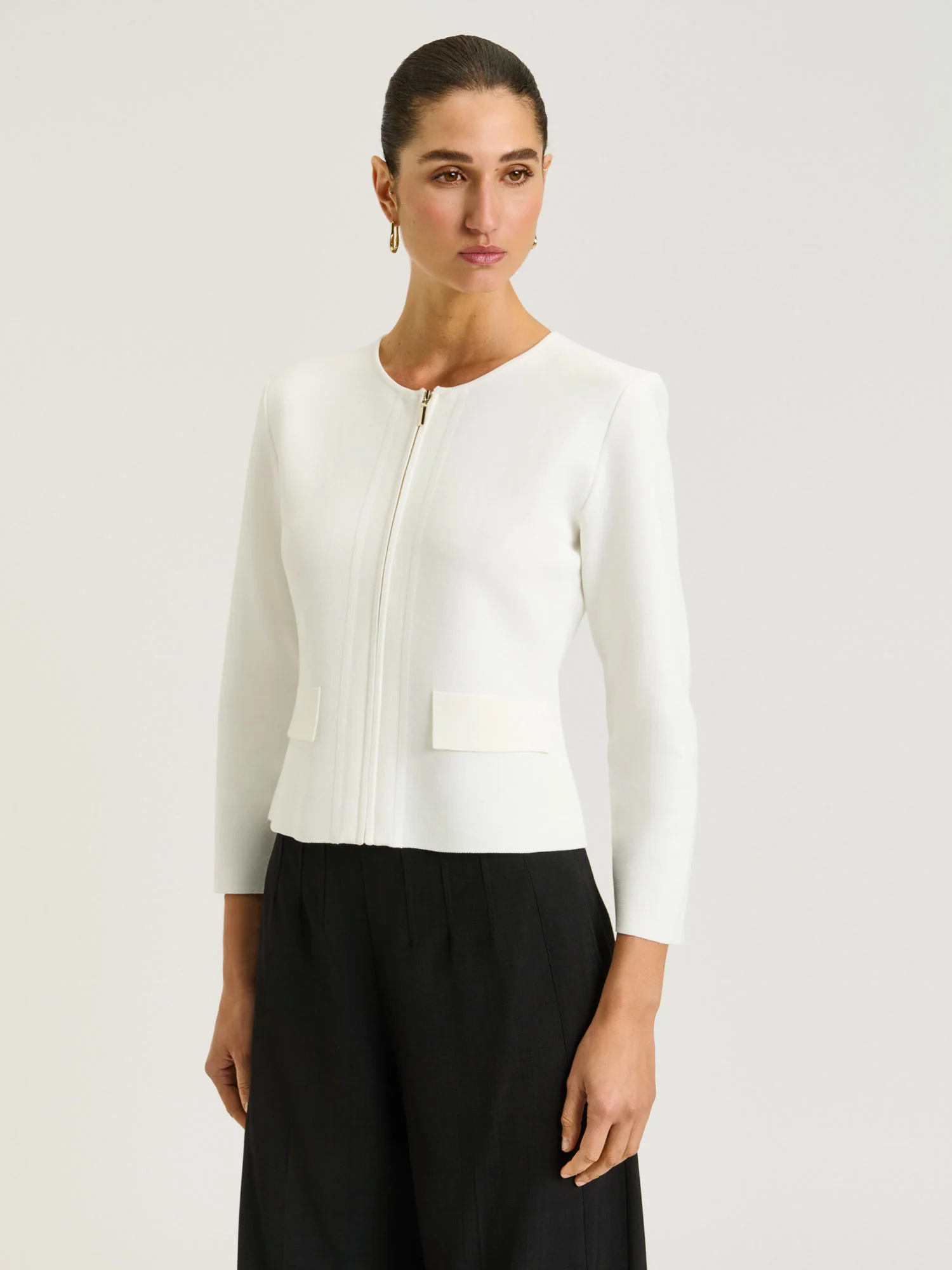 ZIP FRONT MILANO CREPE KNIT JACKET - Image 2