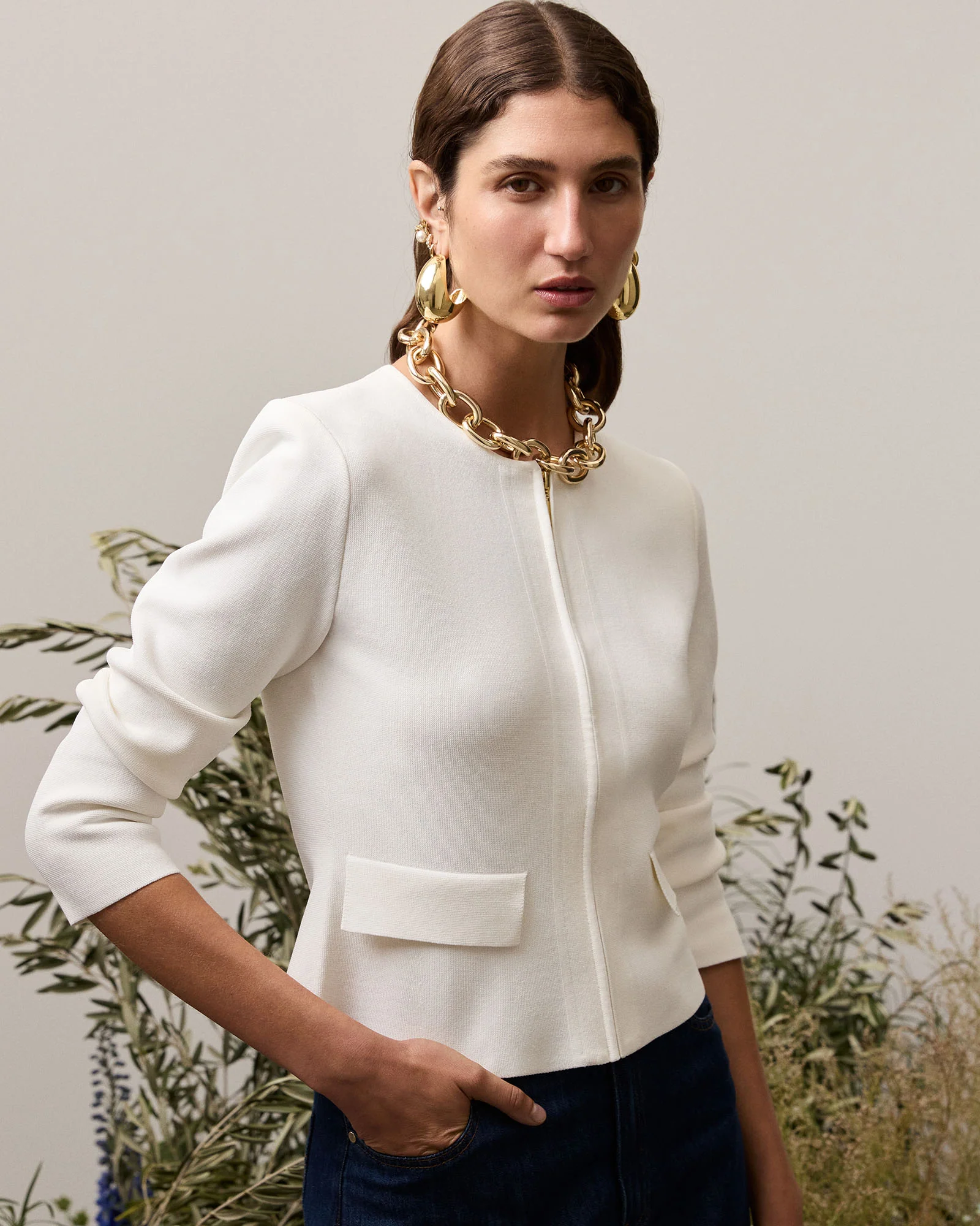 ZIP FRONT MILANO CREPE KNIT JACKET - Image 7